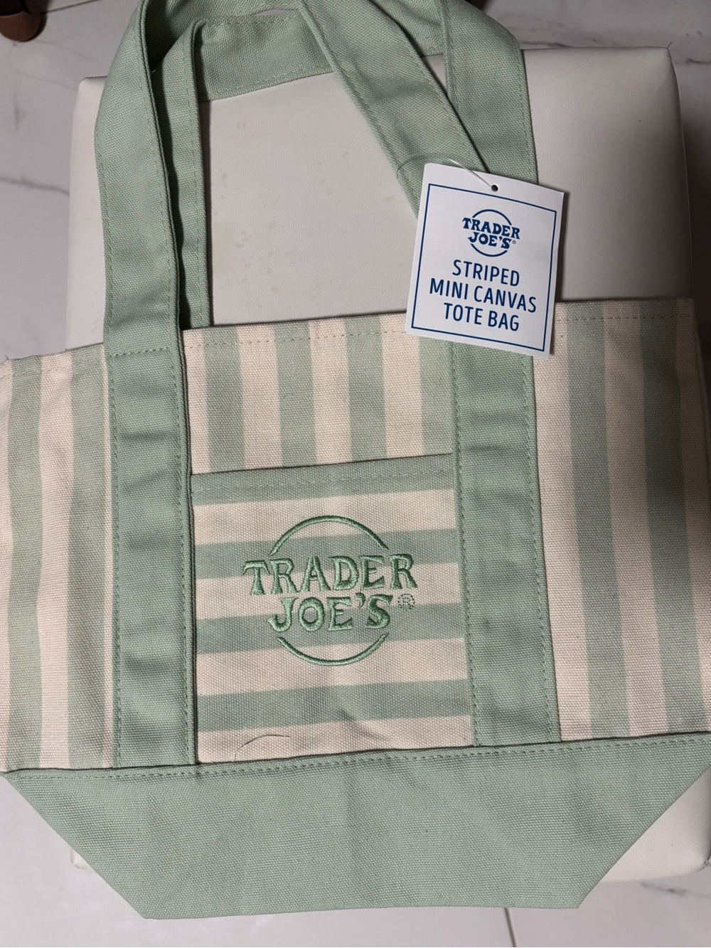 Trader Joe's Mint Stripe Mini Canvas Tote